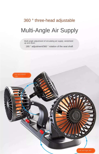 Car Fan 360° Adjustable 3 Head Air Fan Automotive Electric Fan USB/12V/24V Fan 2 Speeds Car Silent Fan For Home Desk Office&Car