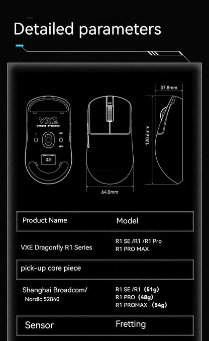 VGN VXE Dragonfly R1 Pro Max Gaming Mouse – Wireless, Bluetooth, 3395 Sensor, Lightweight 54g, Rechargeable