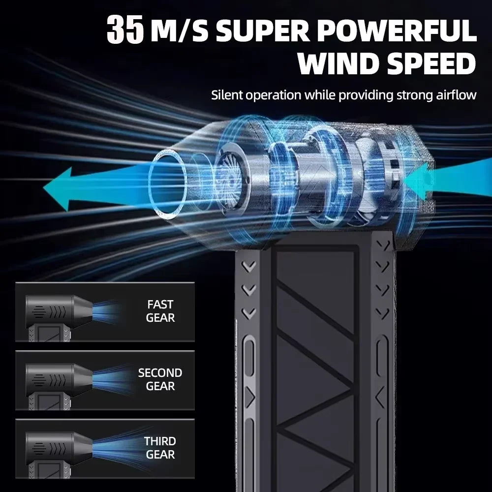 130000RPM Mini Turbo Jet Fan – Rechargeable Electric Air Duster with Adjustable Wind Speed & LED Light for Car Cleaning