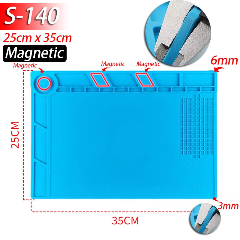 Soldering Station Silicone Work Mat – Heat-Resistant 932°F, Anti-Static Magnetic Mat for Electronics, Phone & Laptop Repair