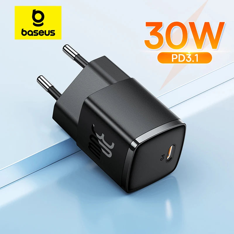 Baseus 30W GaN PD Charger | Fast PD3.0 QC3.0 USB-C Charger for iPhone 15/14/13/12/11, iPad, Samsung, Tablets & More