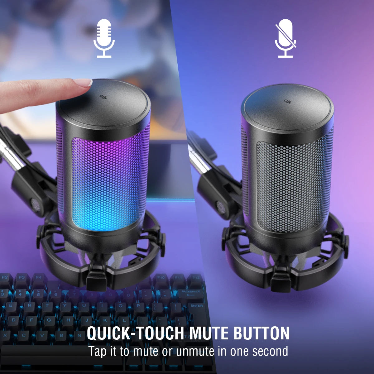 FIFINE A6T USB Gaming Microphone – High-Quality RGB Condenser Mic with Adjustable Boom Arm Stand, Touch Tap-to-Mute Function Studio-Grade Audio for Streaming, Podcasting, Gaming, and Content Creation