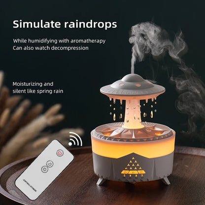 Rain Cloud Humidifier with Essential Oil Diffuser 350ml - 7 Color Night Lights, Remote Control, Water Drip Air Cooler