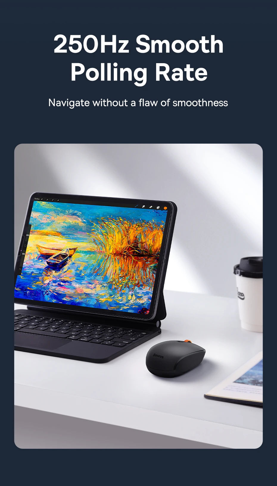 Baseus Wireless Bluetooth Mouse F01B | 3-Mode Connection (2.4G/BT5.0/BT3.0) | Ergonomic, Silent Click | for Laptop, Mac, PC