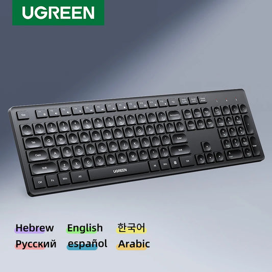 UGREEN Wireless Keyboard 2.4GHz 104 Keys Layout for Laptop Desktop Windows Mac OS PC Accessories English Russian Korean Keycaps