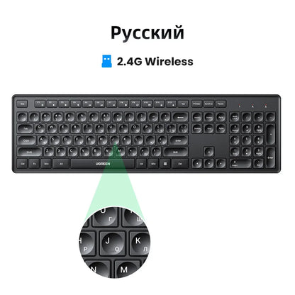 UGREEN Wireless Keyboard 2.4GHz 104 Keys Layout for Laptop Desktop Windows Mac OS PC Accessories English Russian Korean Keycaps