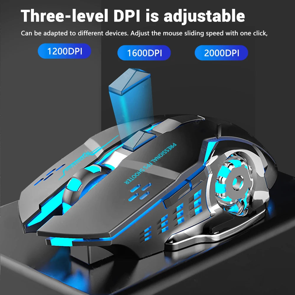 Rechargeable Wireless Gaming Mouse | Silent Bluetooth USB Mechanical Mouse with Backlight | E-Sports PC Gamer Mouse for Computer