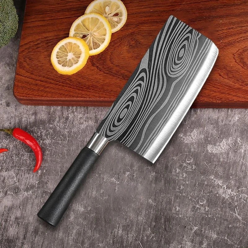 Laser Damascus Kitchen Knife & Scissors Set – Stainless Steel Sharp Chef Knives with Sharpening Rod for Cooking
