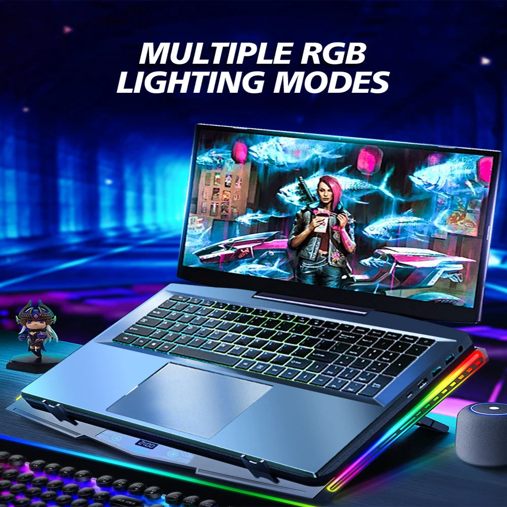 COOLCOLD RGB Laptop Cooling Pad – Ultra-Quiet USB Cooler with Fast Heat Dissipation & Adjustable Stand