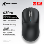 Attack Shark X3Pro/X3 Wireless Gaming Mouse – 26000 DPI, Tri-Mode Connectivity, Ergonomic Ultra-Lightweight Design with RGB for PC, Laptop & Console Gaming