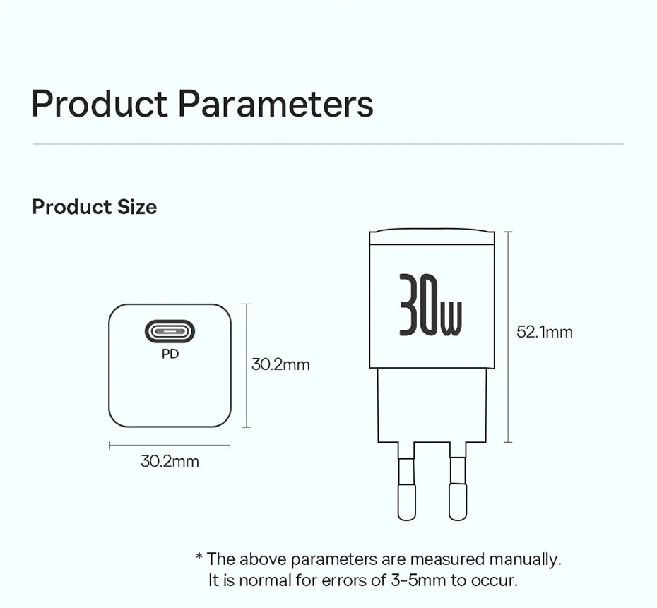 Baseus 30W GaN PD Charger | Fast PD3.0 QC3.0 USB-C Charger for iPhone 15/14/13/12/11, iPad, Samsung, Tablets & More