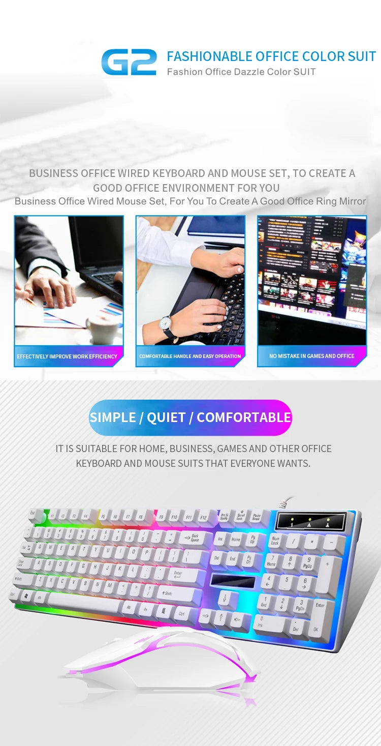 Gamer Keyboard And Mouse Combo Set RGB LED 104-Key Wired Gaming Keyboard Mouse Set for Notebook Laptop Desktop PC Tablet