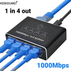 1000Mbps Ethernet Splitter – 1-in-4-Out RJ45 LAN Adapter Cat6 Gigabit Network Switch for PC, Laptop, TV Box & Router