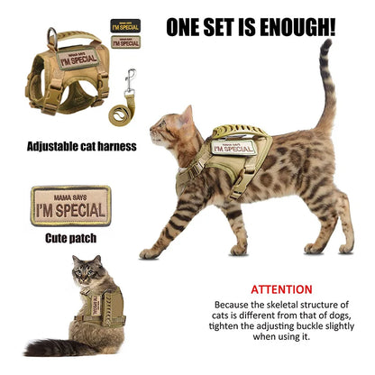 Escape-Proof Cat & Small Dog Harness Set – Adjustable Tactical Harness with Leash & Control Handle