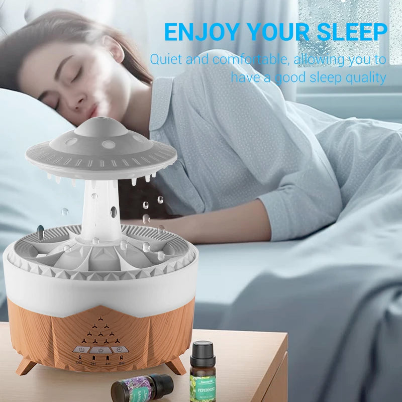 Rain Cloud Humidifier with Essential Oil Diffuser 350ml - 7 Color Night Lights, Remote Control, Water Drip Air Cooler