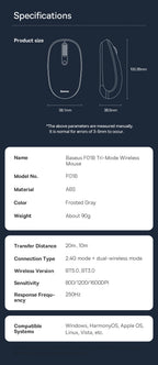 Baseus Wireless Bluetooth Mouse F01B | 3-Mode Connection (2.4G/BT5.0/BT3.0) | Ergonomic, Silent Click | for Laptop, Mac, PC