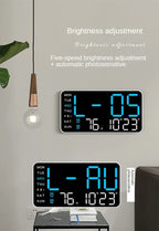 LED Digital Wall Clock – Temperature, Date & Week Display with Alarm, Voice Control & Adjustable Brightness