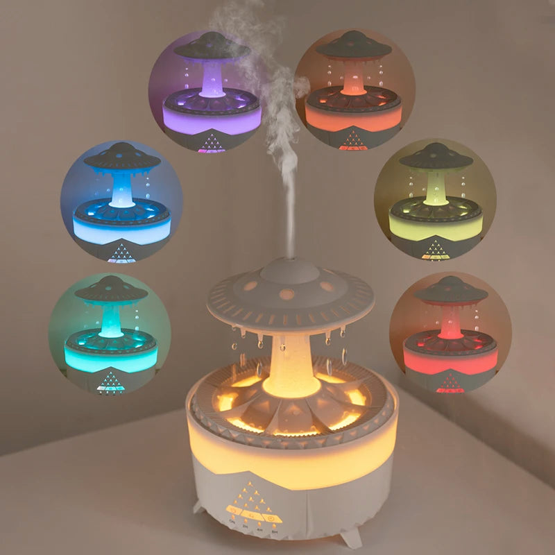 Rain Cloud Humidifier with Essential Oil Diffuser 350ml - 7 Color Night Lights, Remote Control, Water Drip Air Cooler