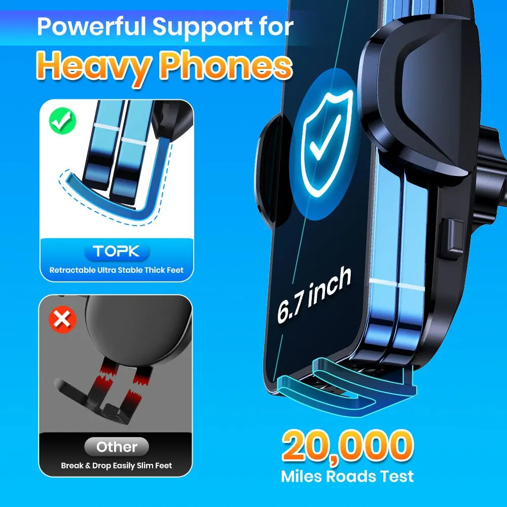 TOPK 2-in-1 Car Phone Holder – Handsfree Mount for Dashboard & Air Vent, Compatible with iPhone, Samsung & Android
