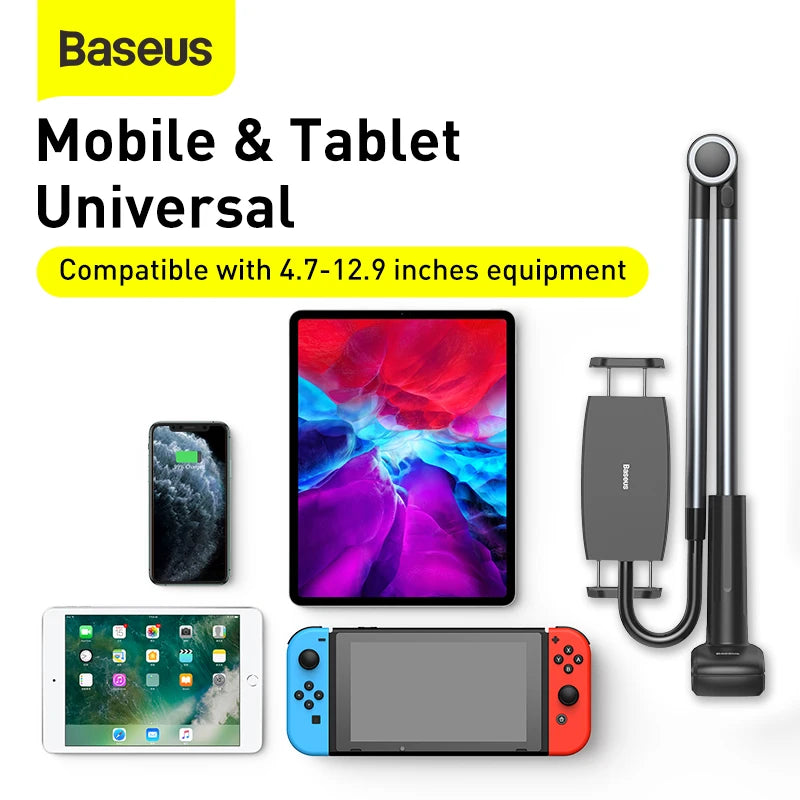 Baseus Universal Flexible Phone Holder – 360° Rotation Long Arm Stand for Bed, Desk, iPhone, iPad, Tablet