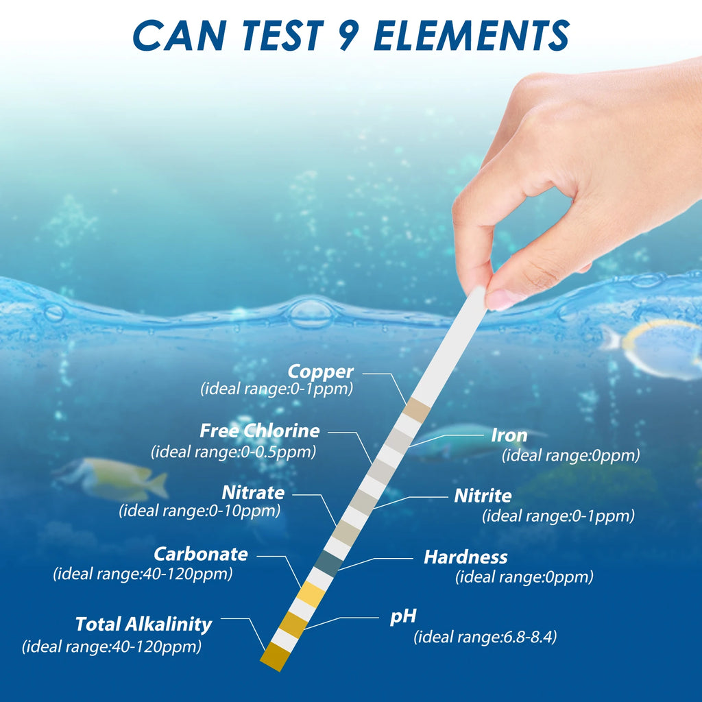 100 Pcs 9-in-1 / 7-in-1 Aquarium Test Kit – Fish Tank Water Quality Monitor with pH Test Strips, Fast & Accurate