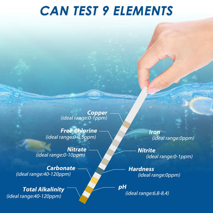 100 Pcs 9-in-1 / 7-in-1 Aquarium Test Kit – Fish Tank Water Quality Monitor with pH Test Strips, Fast & Accurate