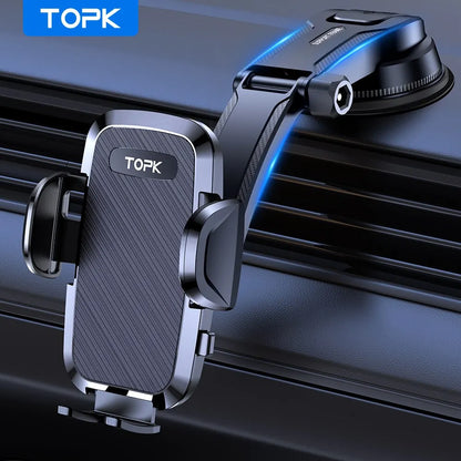 TOPK 2-in-1 Car Phone Holder – Handsfree Dashboard & Air Vent Mount for iPhone, Samsung & Android