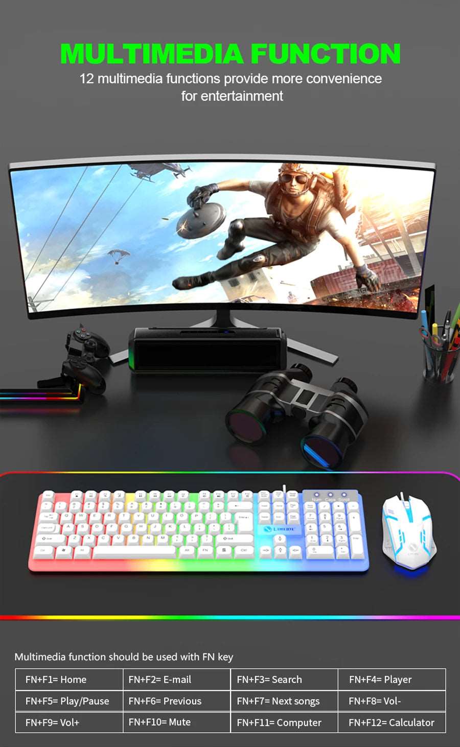 LIMEIDE GTX350 Series Wired 104 Keys Membrane Keyboard Many Kinds of Colorful Lighting Gaming and Office For Windows and IOS