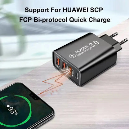 Universal 3USB + Type-C Travel Charger | High-Speed Multi-Port Mobile Charger