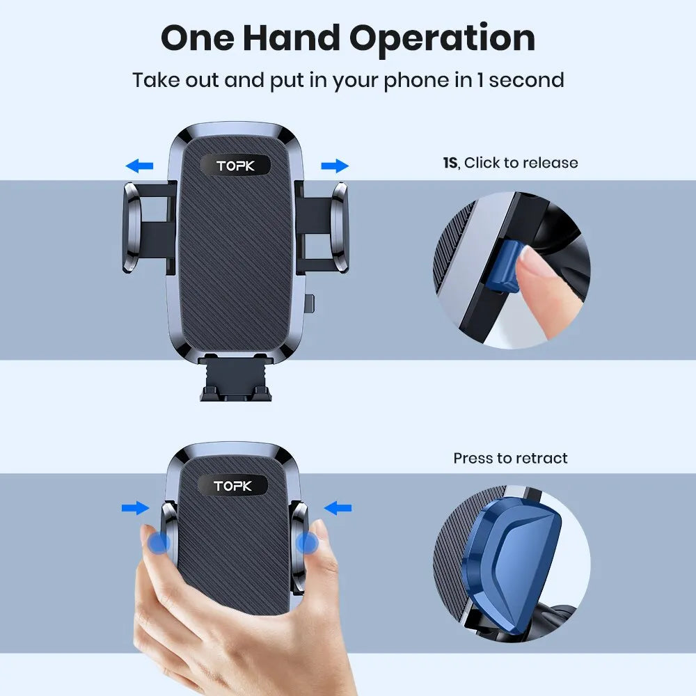 TOPK 2-in-1 Car Phone Holder – Handsfree Mount for Dashboard & Air Vent, Compatible with iPhone, Samsung & Android