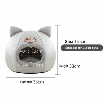 Winter Warm Cat Bed – Cozy Cat Cave Tent with Removable Cushion Pillow | Cute Cat Head Shape Pet Bed