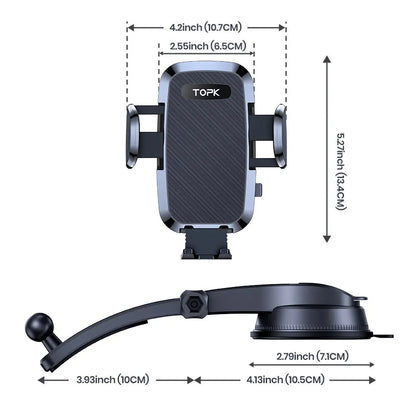 TOPK 2-in-1 Car Phone Holder – Handsfree Dashboard & Air Vent Mount for iPhone, Samsung & Android