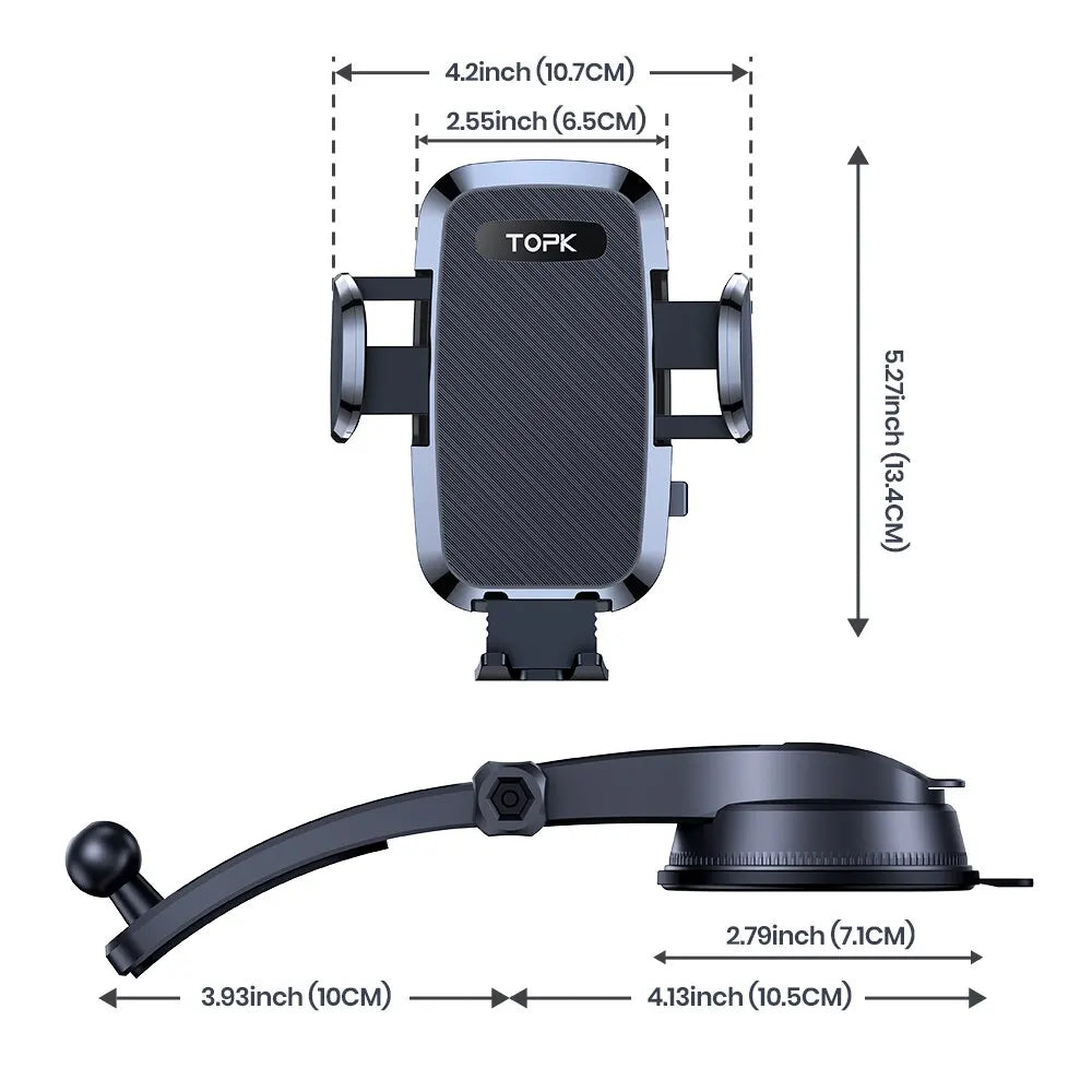 TOPK 2-in-1 Car Phone Holder – Handsfree Mount for Dashboard & Air Vent, Compatible with iPhone, Samsung & Android