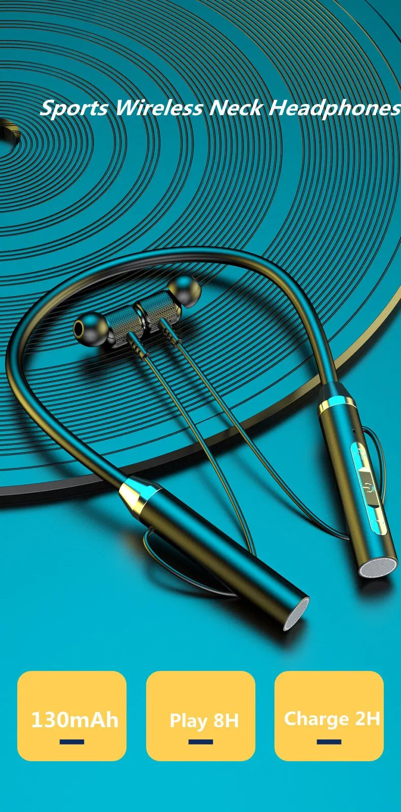 Wireless Neckband Bluetooth Earphones – HiFi 9D Stereo, Waterproof, Long Battery Life, Comfortable & Sweat-Resistant for Running, Gym, Travel, and Daily Use