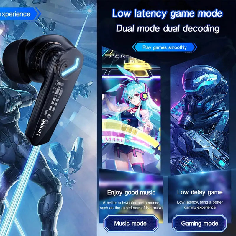 Lenovo GM2 Pro Bluetooth 5.3 Wireless Earphones – In-Ear Gaming & Music Headset with Low Latency, Waterproof Sports Design