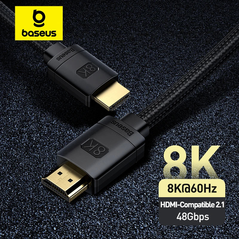 Baseus HDMI 2.1 8K Adapter Cable – Ultra HD 8K Resolution, HDR & VRR Support – Perfect for PS5, 4K/8K TVs, Mi Box, Gaming, and Home Entertainment Systems