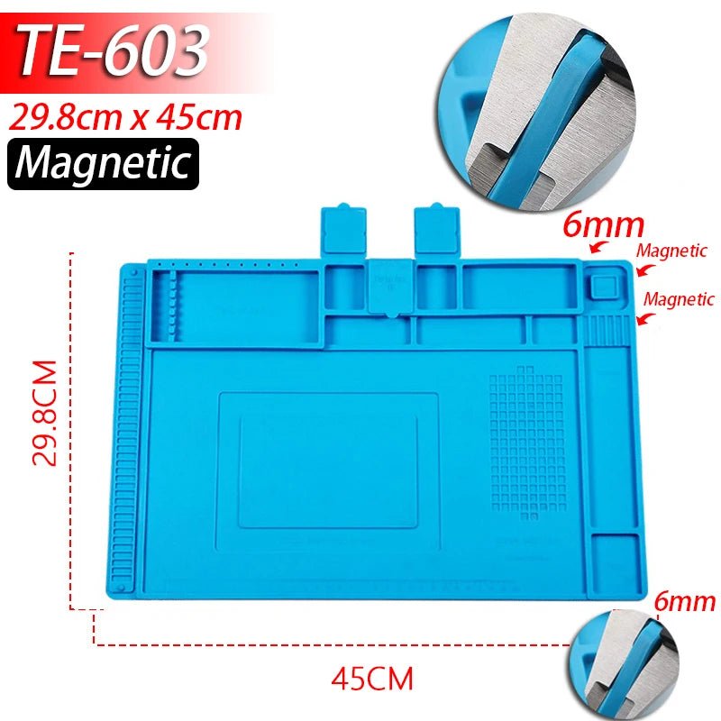 Soldering Station Silicone Work Mat – Heat-Resistant 932°F, Anti-Static Magnetic Mat for Electronics, Phone & Laptop Repair