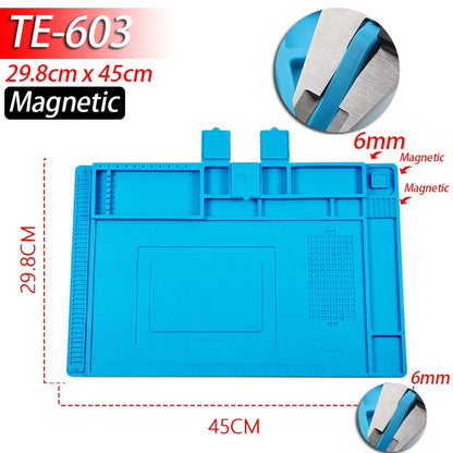 Soldering Station Silicone Work Mat – Heat-Resistant 932°F, Anti-Static Magnetic Mat for Electronics, Phone & Laptop Repair