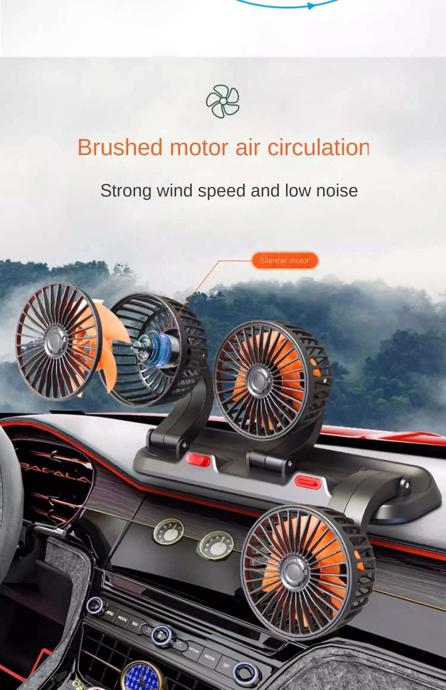 Car Fan 360° Adjustable 3 Head Air Fan Automotive Electric Fan USB/12V/24V Fan 2 Speeds Car Silent Fan For Home Desk Office&Car