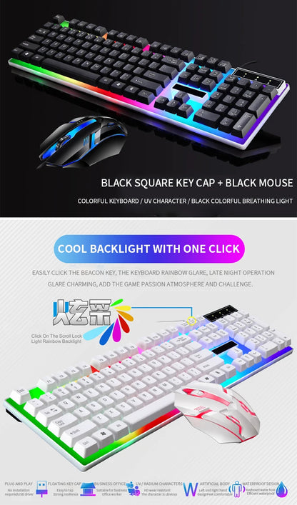 Gamer Keyboard And Mouse Combo Set RGB LED 104-Key Wired Gaming Keyboard Mouse Set for Notebook Laptop Desktop PC Tablet