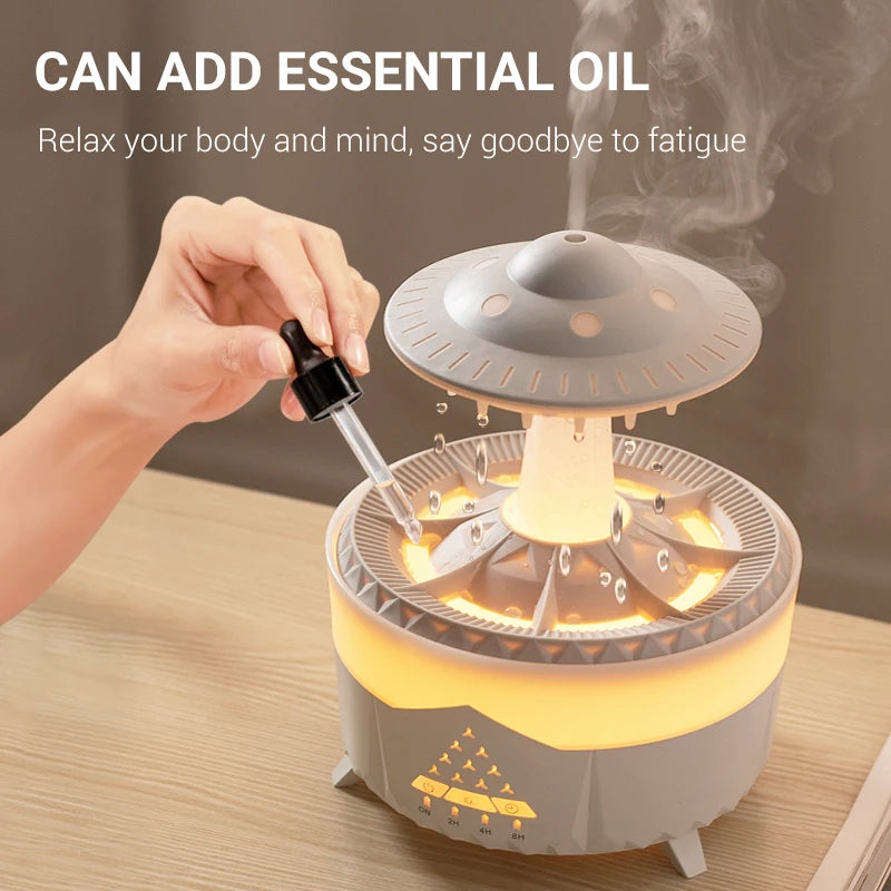 Rain Cloud Humidifier with Essential Oil Diffuser 350ml - 7 Color Night Lights, Remote Control, Water Drip Air Cooler