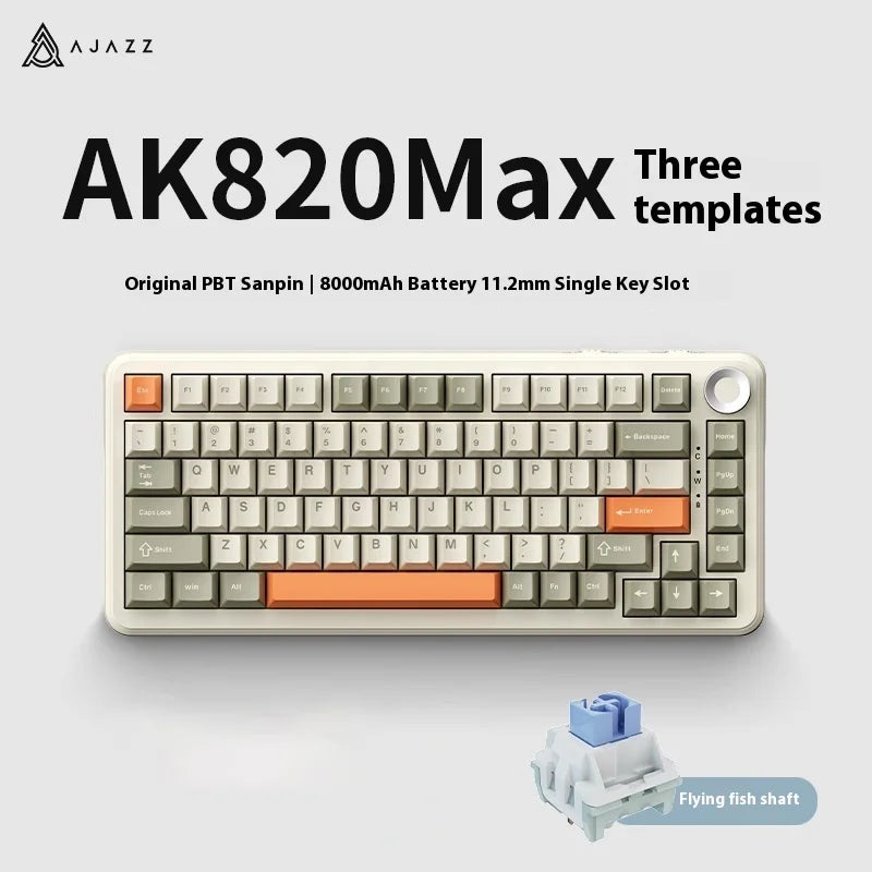 Ajazz AK820 MAX 75% Mechanical Keyboard, Gaming Keyboard with TFT Screen and Knobs, Bluetooth/Wireless/Wired Customized Keyboard