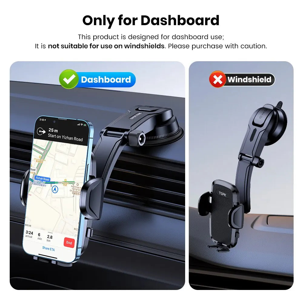 TOPK 2-in-1 Car Phone Holder – Handsfree Mount for Dashboard & Air Vent, Compatible with iPhone, Samsung & Android