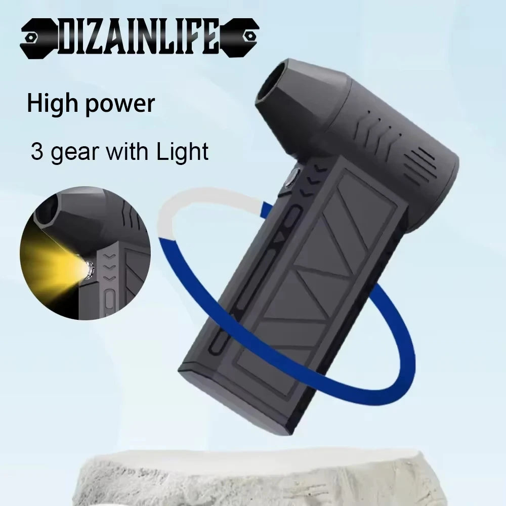130000RPM Mini Turbo Jet Fan – Rechargeable Electric Air Duster with Adjustable Wind Speed & LED Light for Car Cleaning