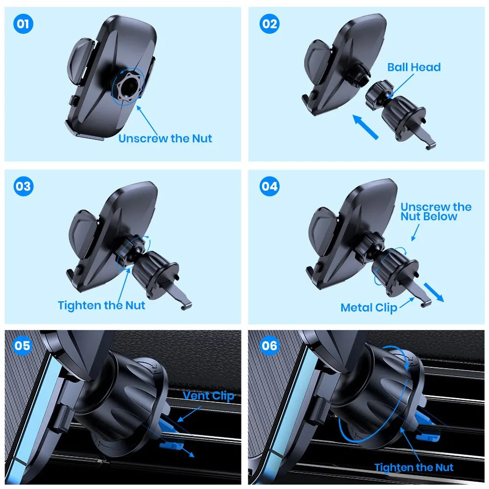 TOPK 2-in-1 Car Phone Holder – Handsfree Mount for Dashboard & Air Vent, Compatible with iPhone, Samsung & Android