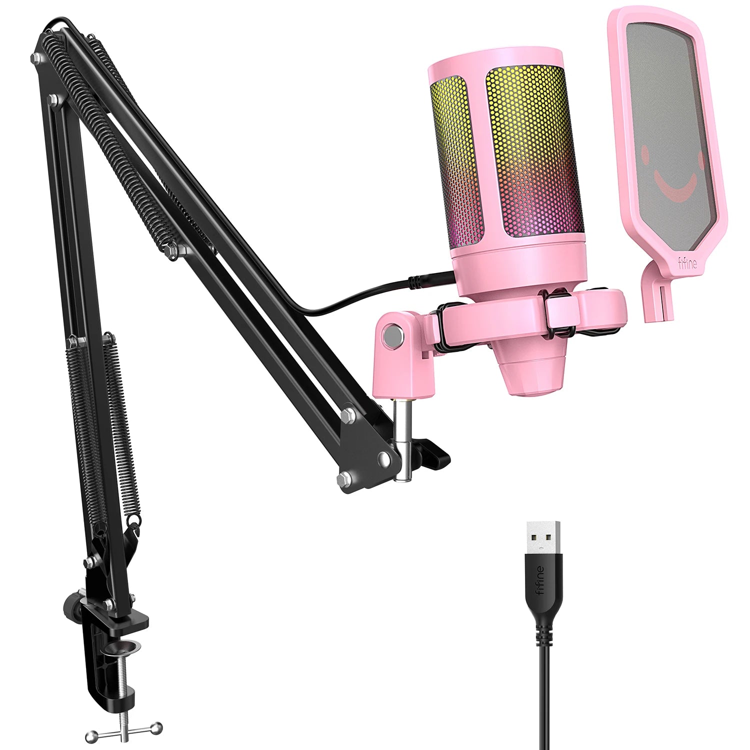 FIFINE A6T USB Gaming Microphone – High-Quality RGB Condenser Mic with Adjustable Boom Arm Stand, Touch Tap-to-Mute Function Studio-Grade Audio for Streaming, Podcasting, Gaming, and Content Creation
