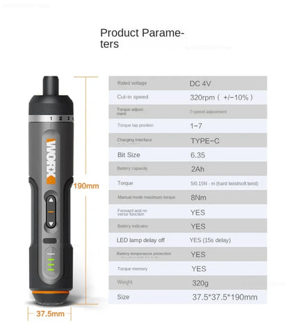 WORX WX242 Mini Electric Screwdriver Set – Smart Cordless Rechargeable Power Tool with 30 Bit Set