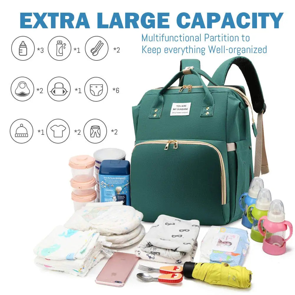 3-in-1 Diaper Bag & Foldable Baby Bed – Waterproof Travel Backpack with USB Charging, Large Capacity & Multi-Function Design