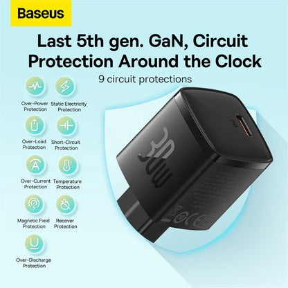 Baseus 30W GaN PD Charger | Fast PD3.0 QC3.0 USB-C Charger for iPhone 15/14/13/12/11, iPad, Samsung, Tablets & More