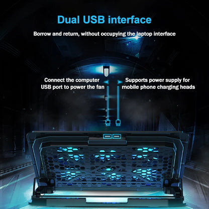 Gaming Laptop Cooling Pad – Large LED Stand with 6 High-Speed Fans (2300–2600 RPM) & Dual USB Ports for 12–18" Laptops